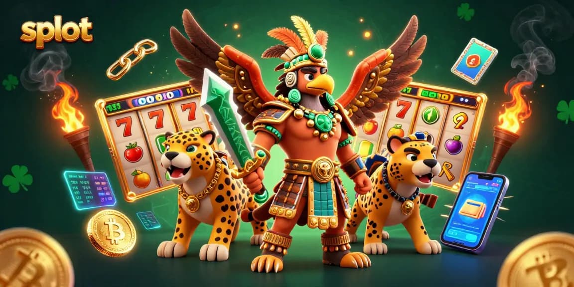 Slot berwarna-warni menghiasi ilustrasi 3D dengan pejuang Aztec dan simbol jackpot, memicu pengalaman bermain yang mendebarkan.