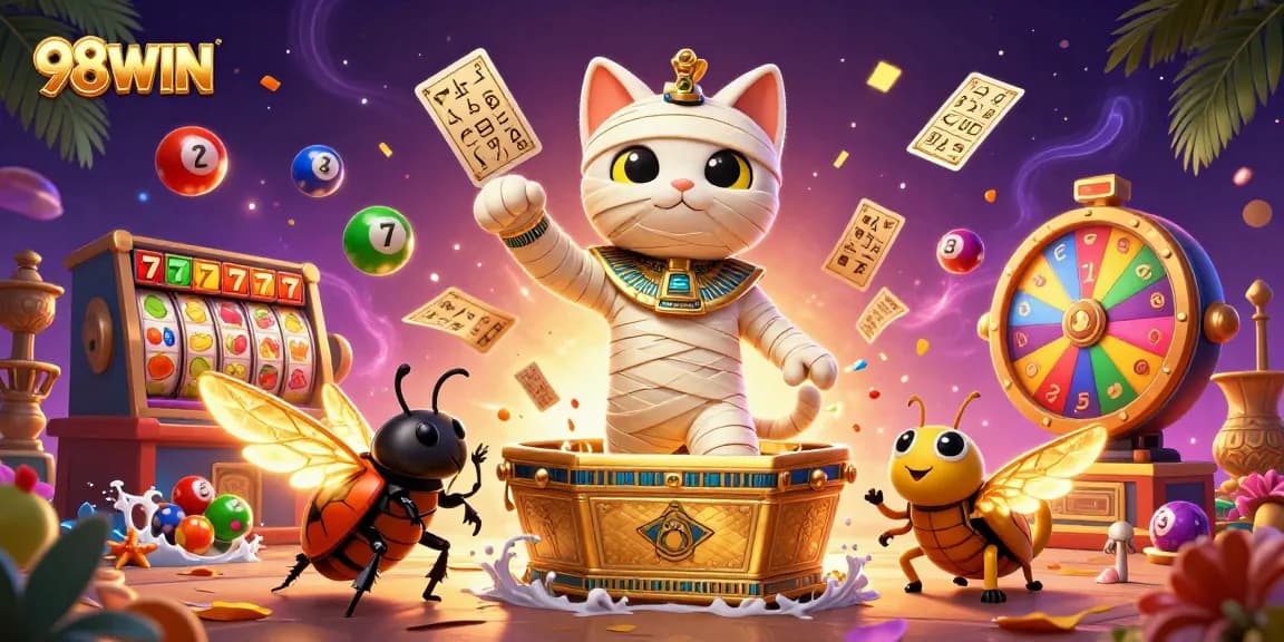 Engage with 98WIN's thrilling slots and lottery action in a mythical casino realm.