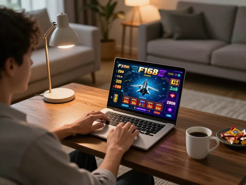 Engaging online session playing F168 casino games from the comfort of home with vibrant interface.