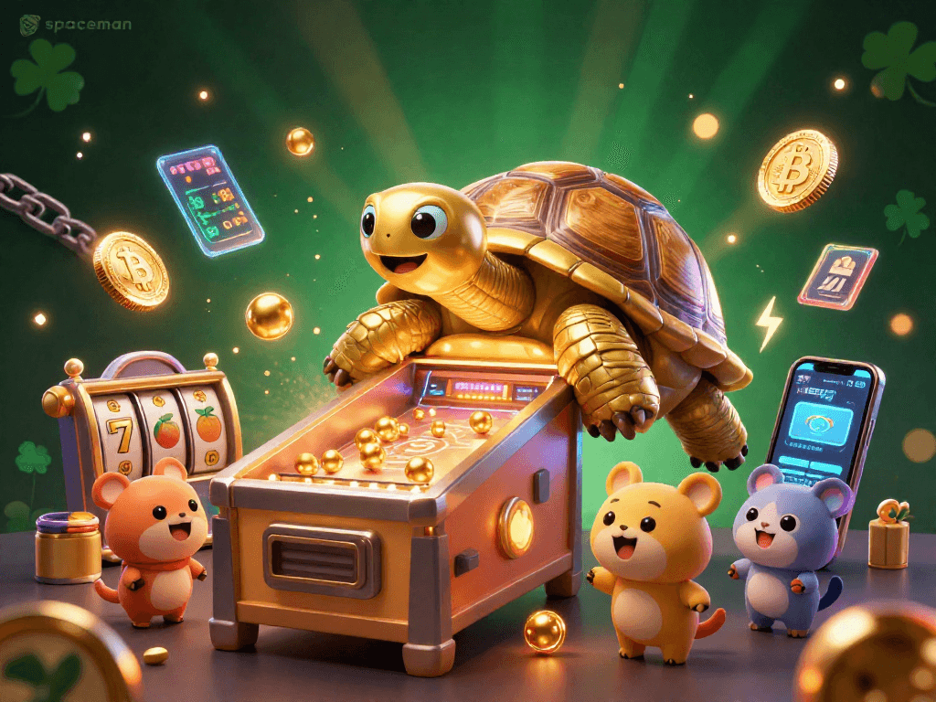 Join the fun with spaceman as golden tortoise pinball delights in a vibrant casino scene.