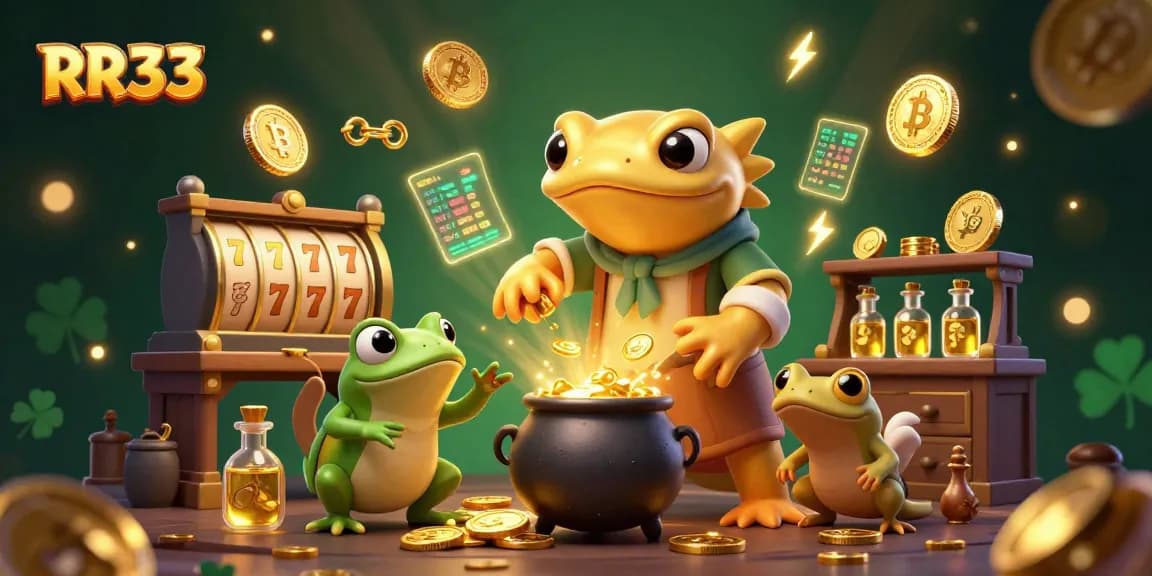 Experience RR33's enchanting online gaming world with a golden salamander alchemist transforming slots into gold.