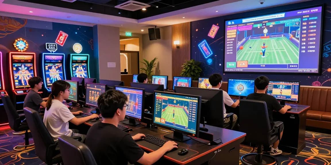Engaging gaming atmosphere at mahajitu, showcasing digital excitement and modern technology