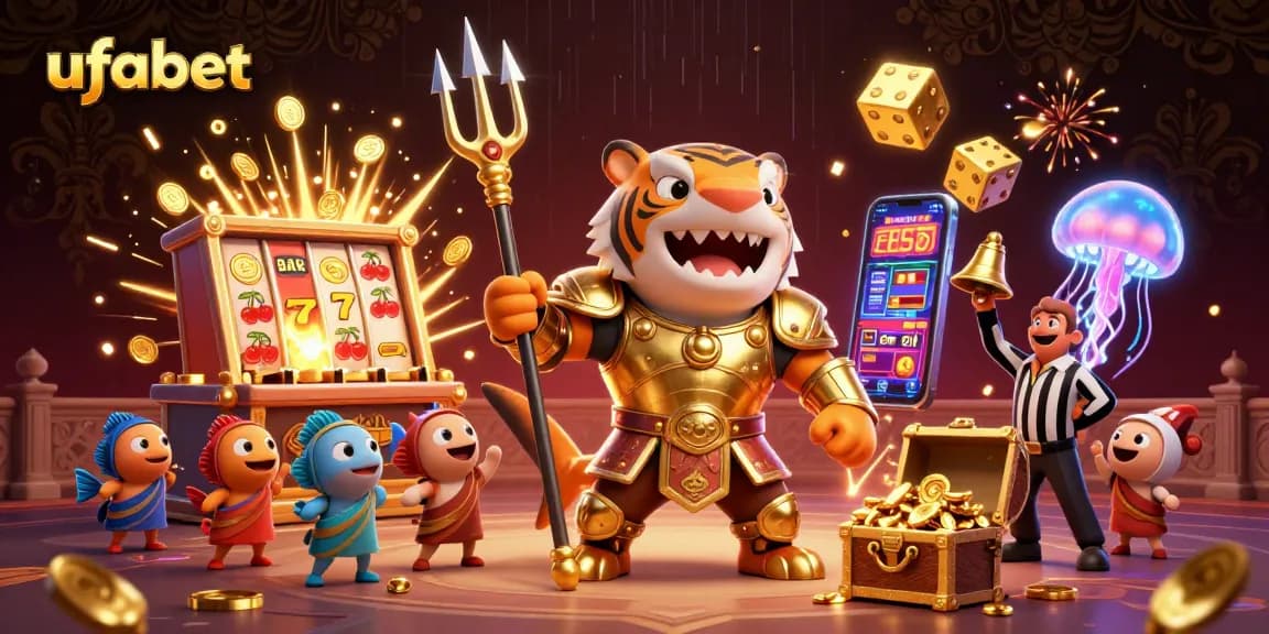 Experience thrilling ufabet gaming with an illustrated underwater colosseum and vibrant slots elements.