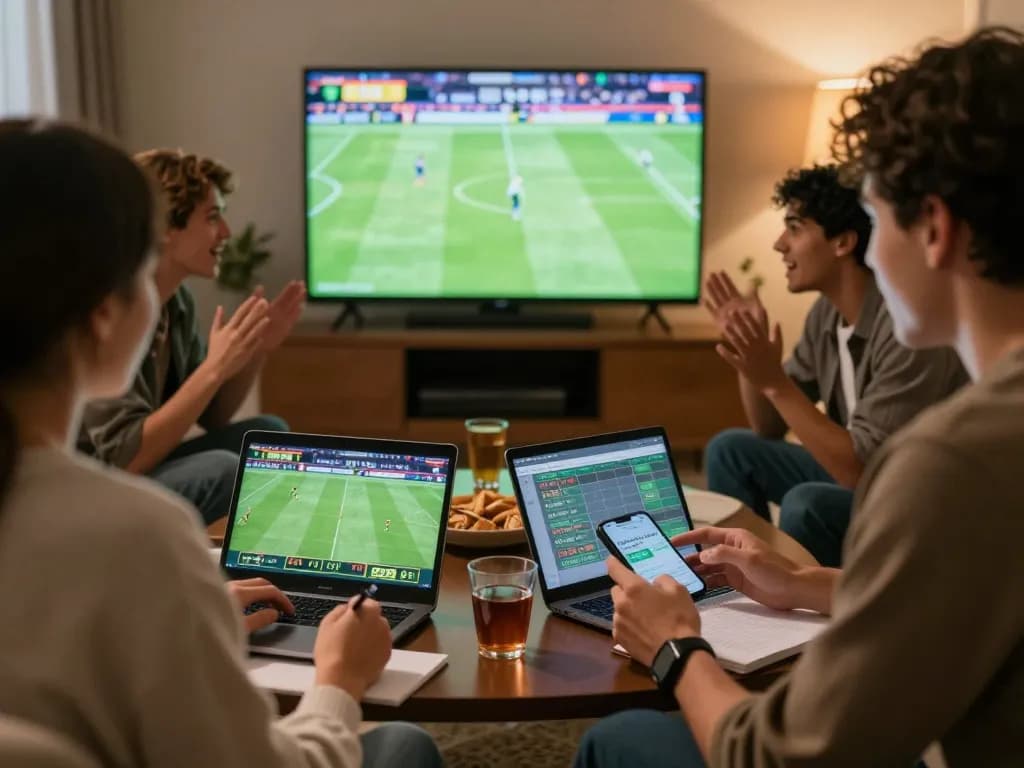Friends enjoying sports betting on luongsontv60, excitement as they engage with live games.