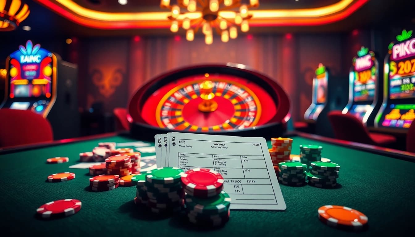 Experience Khuyến Mãi NK88 with vibrant gaming tables and slot machines under ambient lighting.