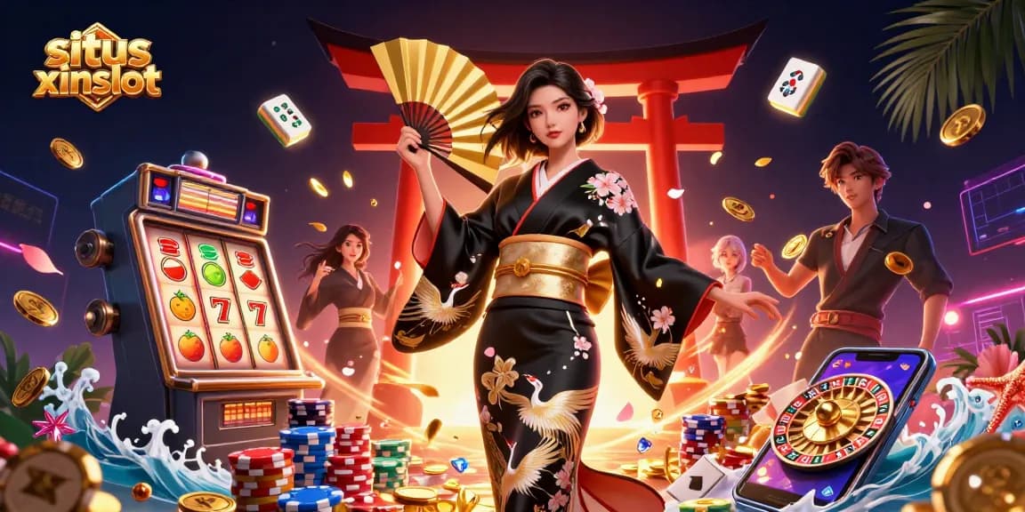 Experience the thrill of gaming at situs xinslot with dazzling slot machine reels and elegant character elements.