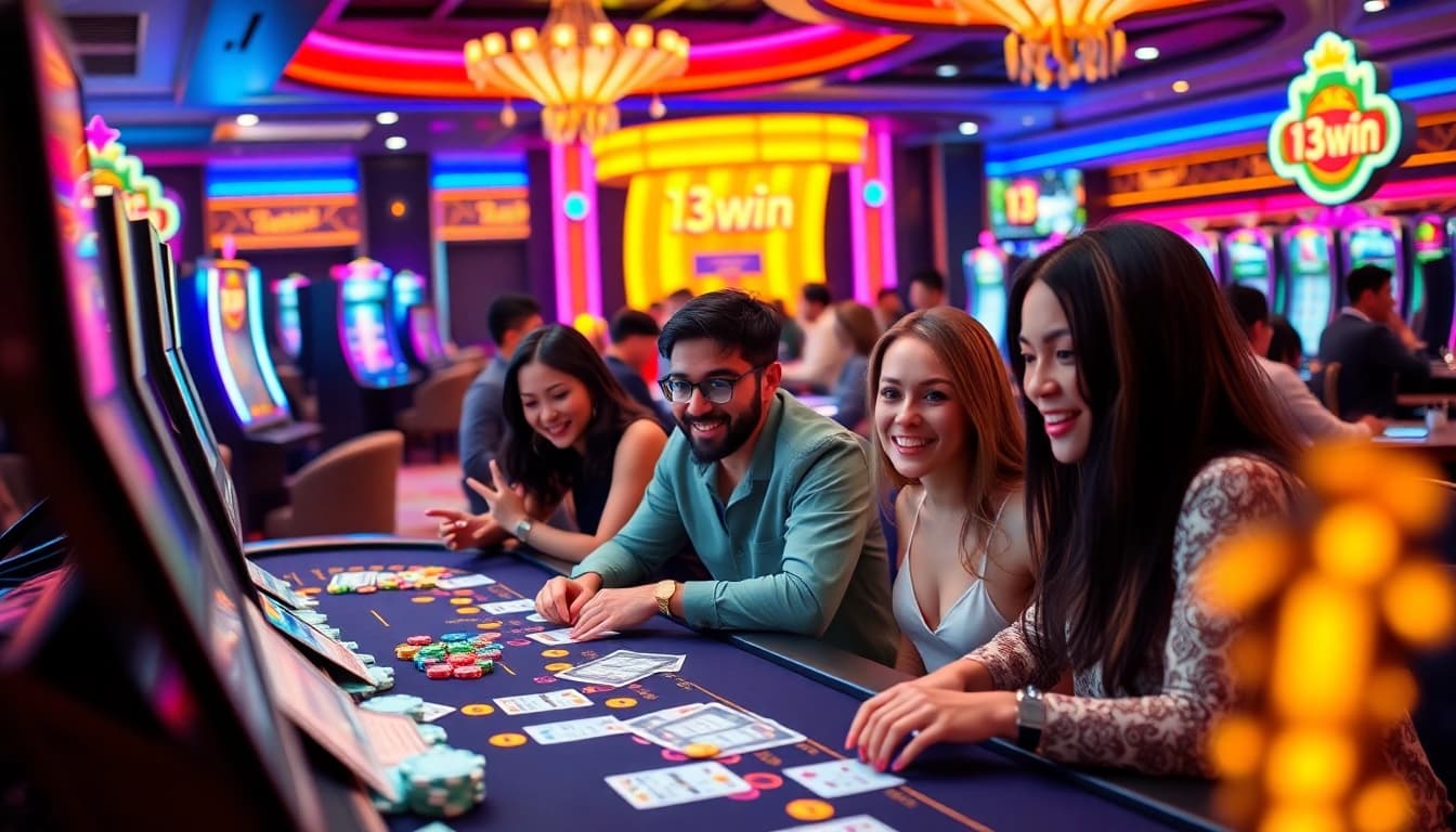 Players enjoying a thrilling moment at 13win's online casino with vibrant visuals.