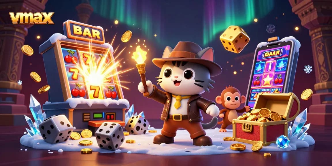 Experience vmax with a thrilling cat explorer discovering a casino artifact amidst stunning jackpot symbols.