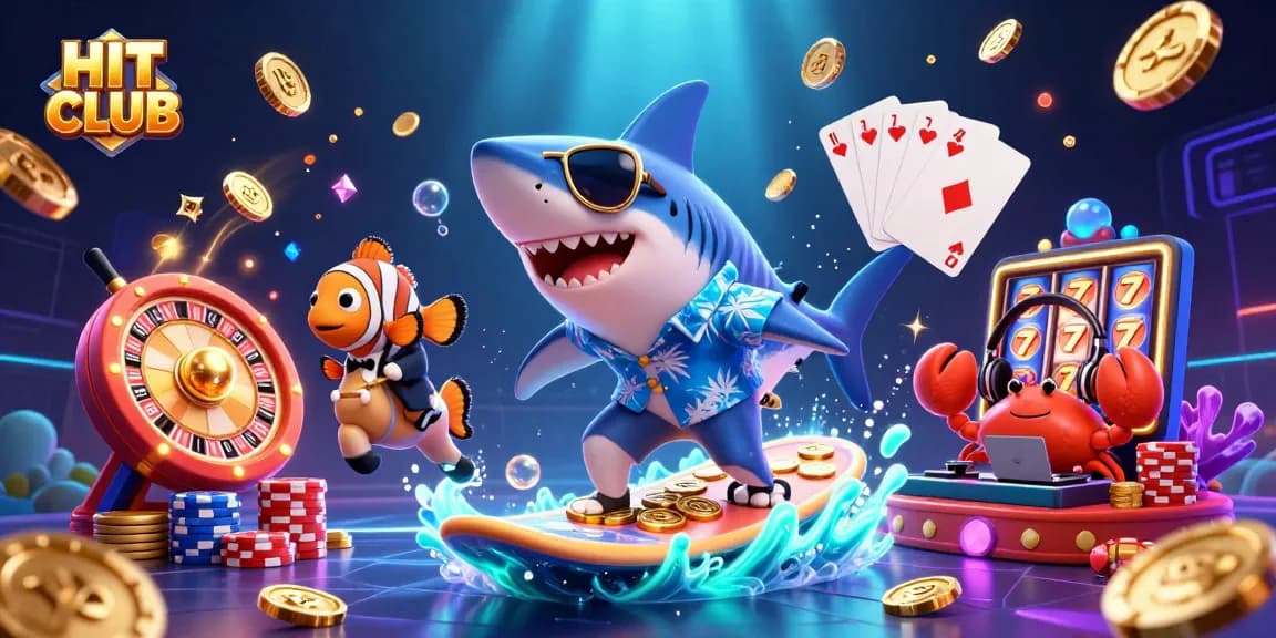 Experience the thrill of HIT CLUB with vibrant characters and dynamic gambling elements in this lively underwater scene.