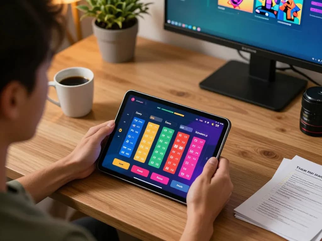 Engaging in togel online gaming on a tablet in a cozy home office setting