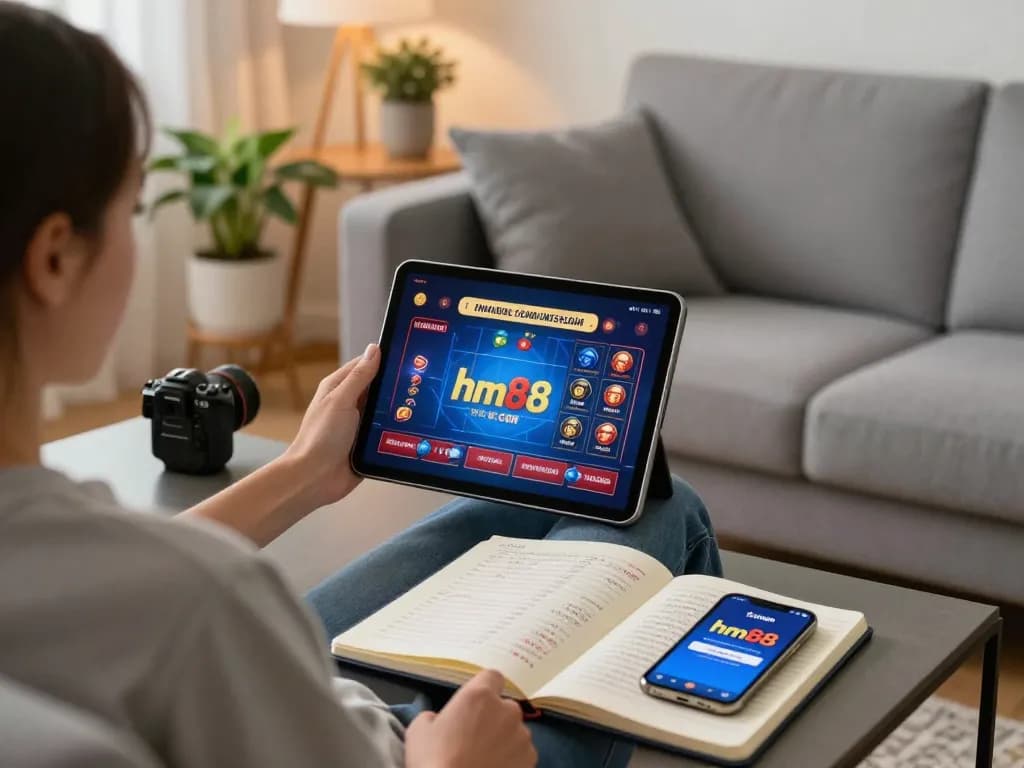 Enjoying online gaming on hm88 com, cozy home setup captures strategic betting with a casual touch.