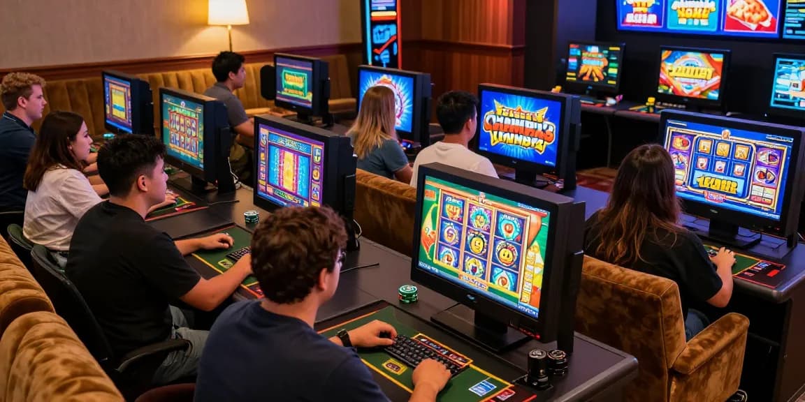 Players engaged in casinos that accept credit cards, enjoying slot games in a vibrant lounge atmosphere.