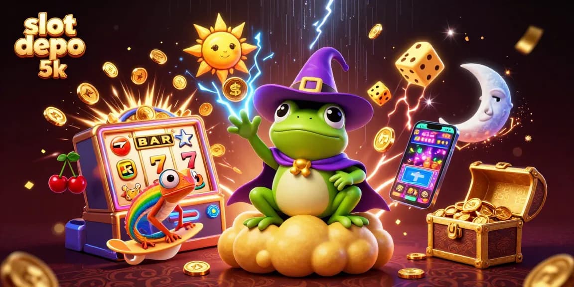 Experience thrilling gameplay at slot depo 5k, where a whimsical storm of golden coins unfolds amid vibrant casino symbols.