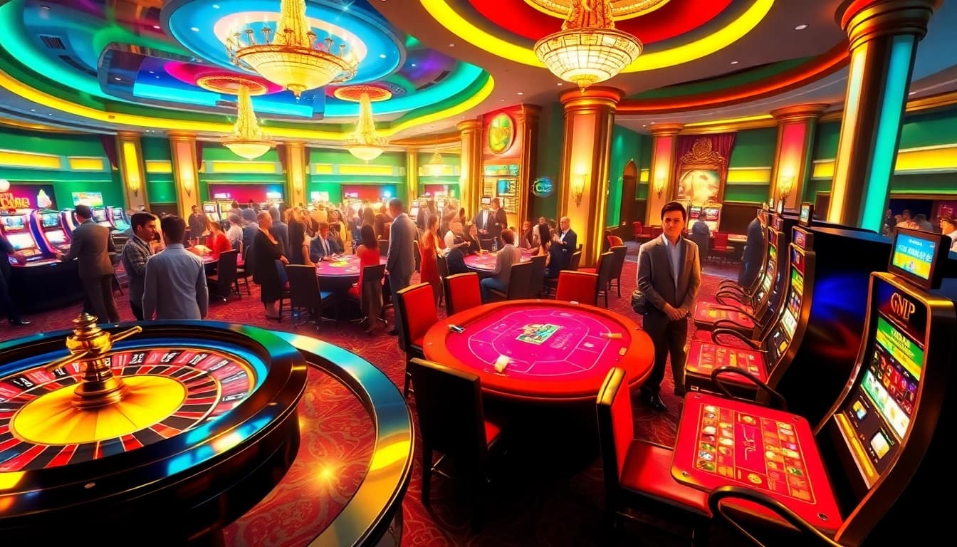 Experience the excitement of gambling at 68VIP with vibrant casino games and players celebrating wins.
