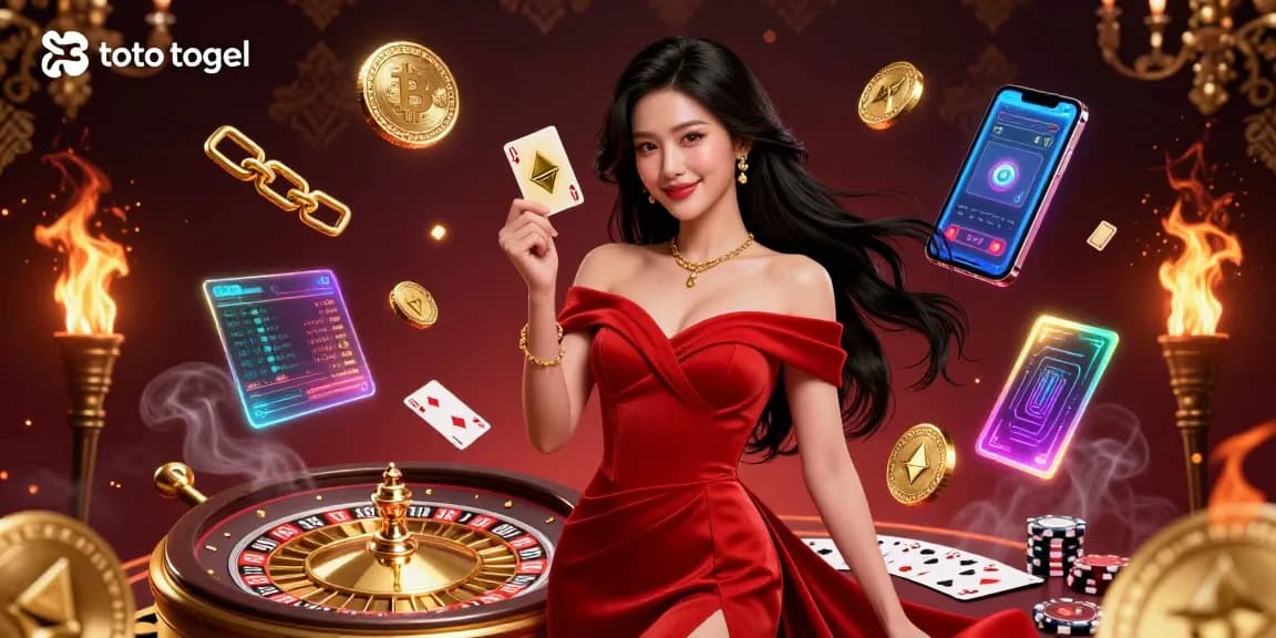 Ikuti pengalaman toto togel yang mendebarkan dengan visual kasino yang penuh warna menampilkan seorang wanita glamor.