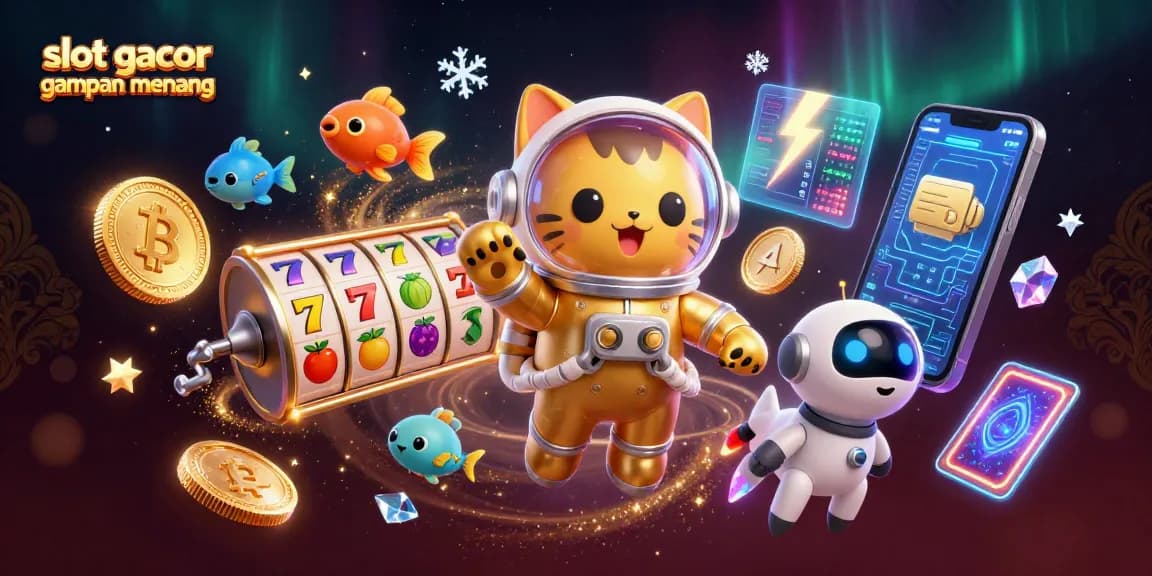 Spin and win with slot gacor gampang menang, featuring dynamic 3D characters and vibrant casino elements.