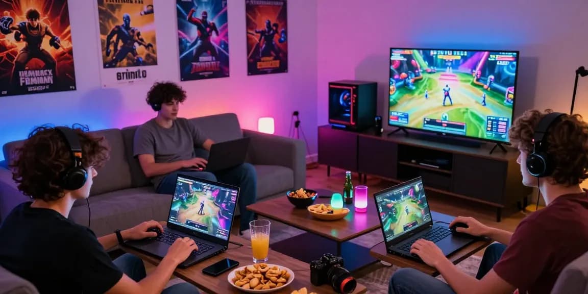 Friends enjoying online games together in an energetic atmosphere, highlighting the fun of gamebaidoithuong is.