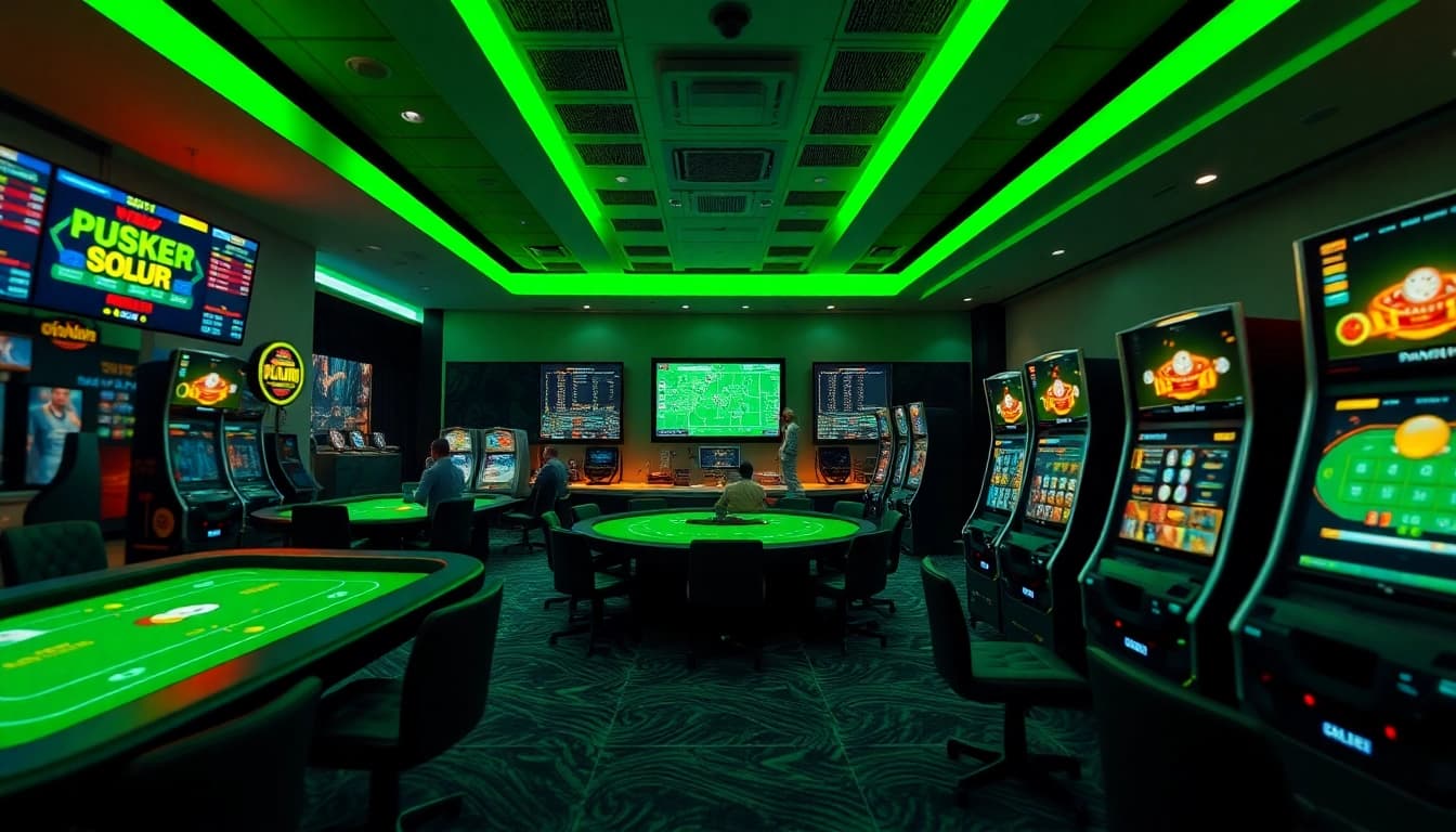 Engaging online gambling scene at https://33win.legal/ featuring modern gaming tables, vibrant colors, and live betting interfaces.