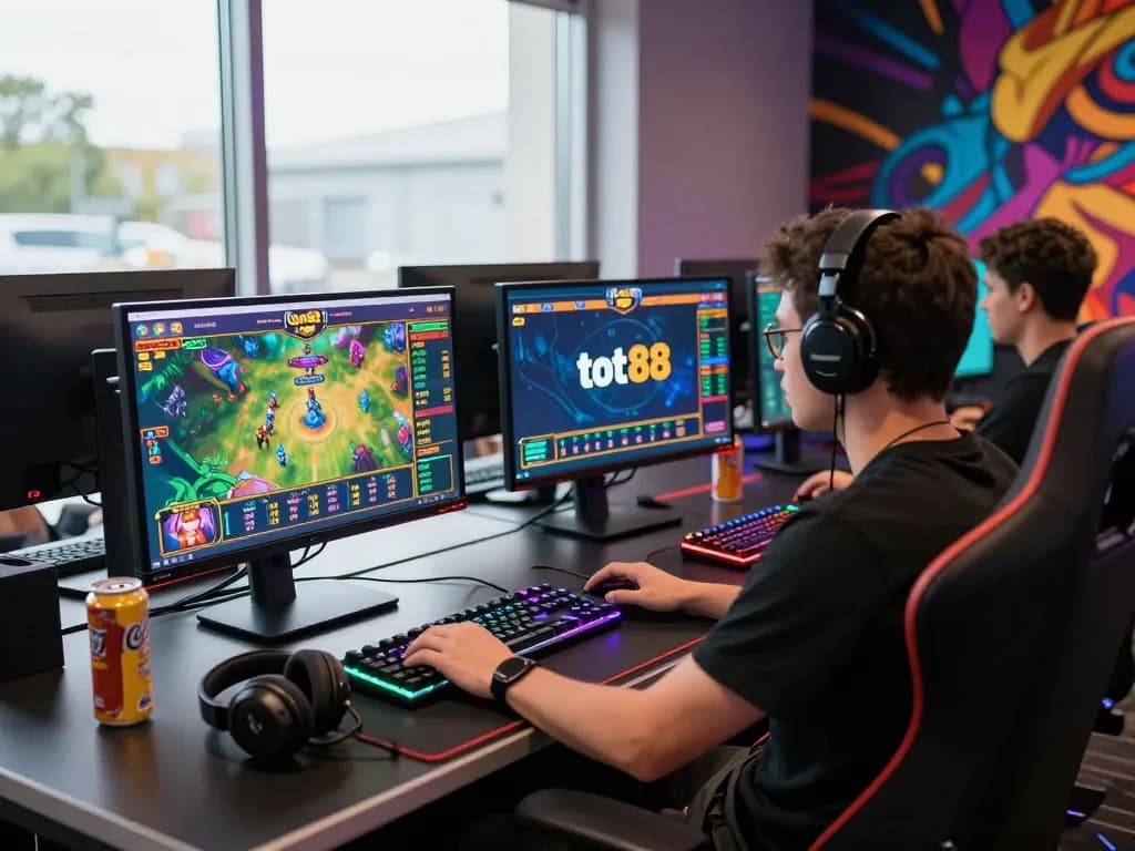 Person enjoying an exciting gaming experience on tot88 with vibrant displays and modern setup.