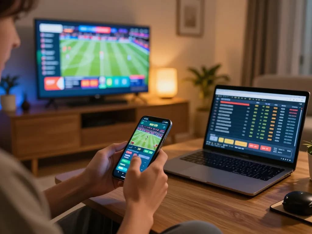 Engaging in open 88 sports betting through a smartphone, showcasing live odds and a vibrant atmosphere.