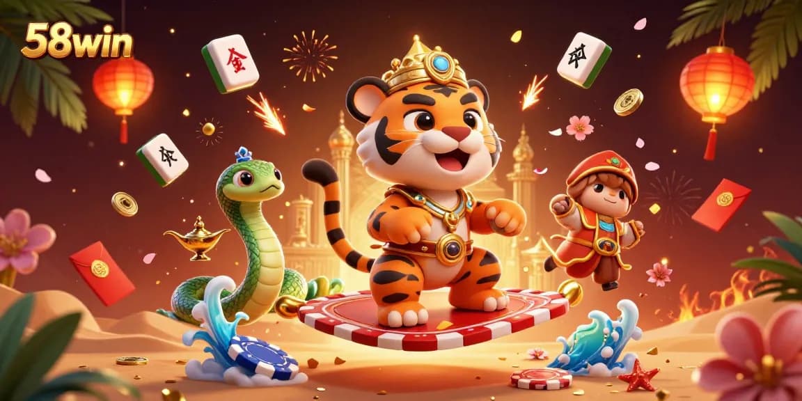 Experience the thrill of 58win, featuring a vibrant Arabian Nights-themed casino scene with magical elements.