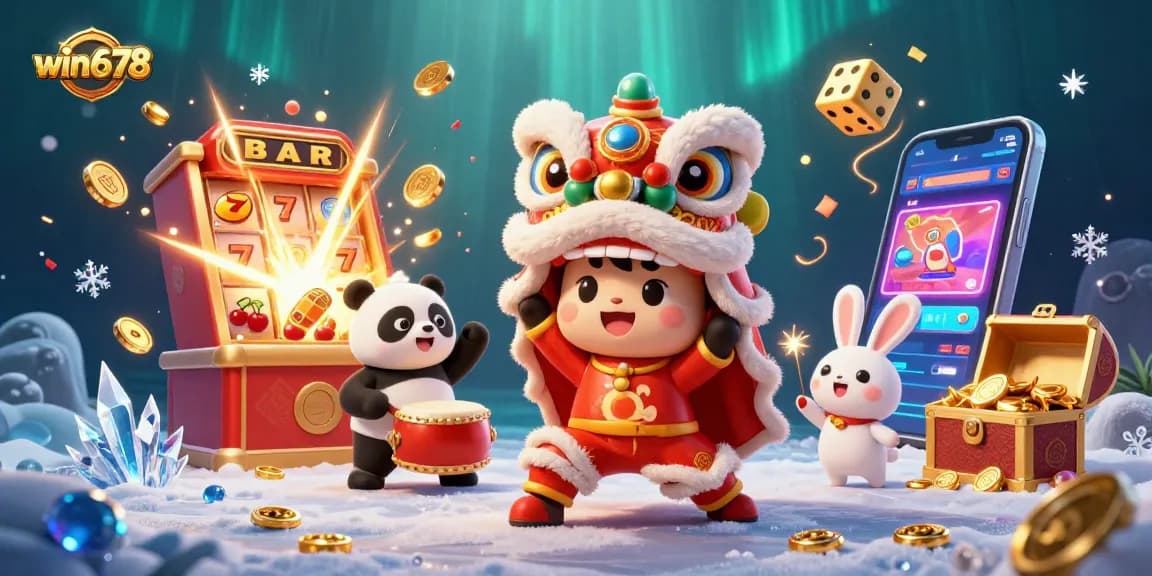 Win678 engages players with vibrant casino-themed 3D illustration featuring dynamic characters and games.