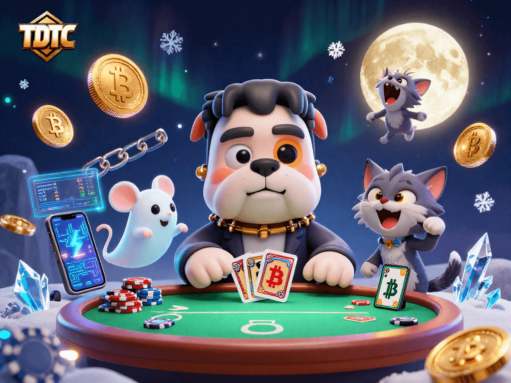 Experience TDTC poker action with a cartoon Frankenstein bulldog and winning coins.