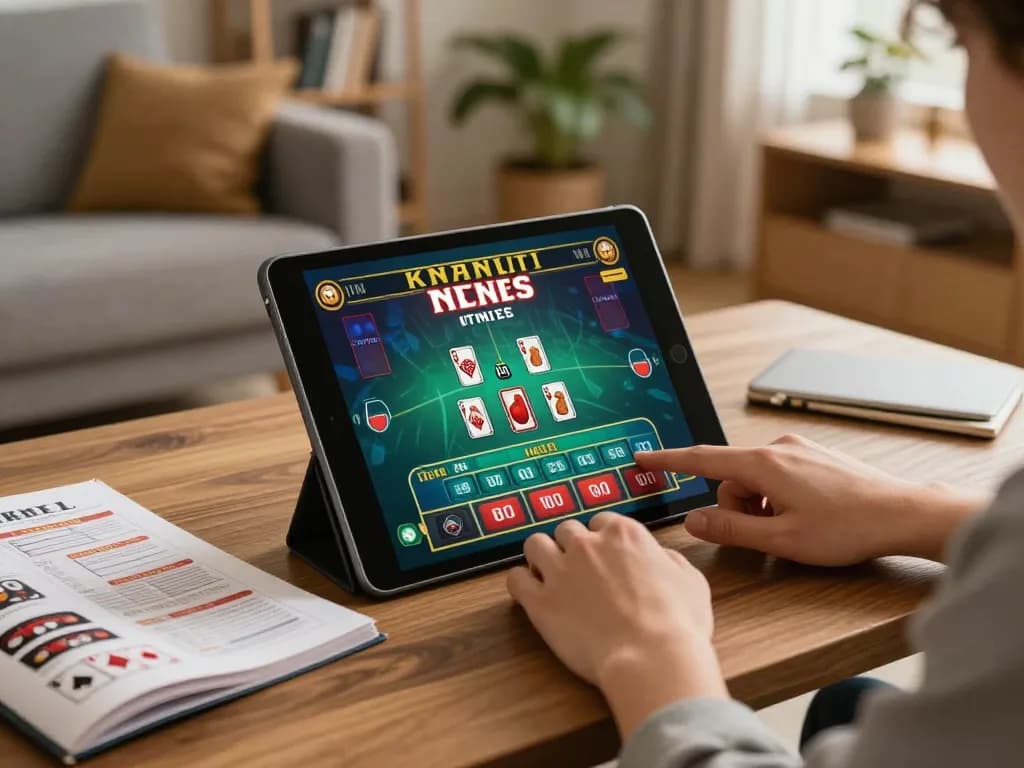 Player engaging with nk 88 online blackjack game on tablet, showcasing strategic betting in a cozy environment.