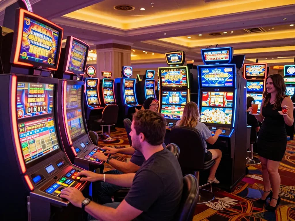 Players enjoying the excitement of the link slot machines in a vibrant Las Vegas casino atmosphere.