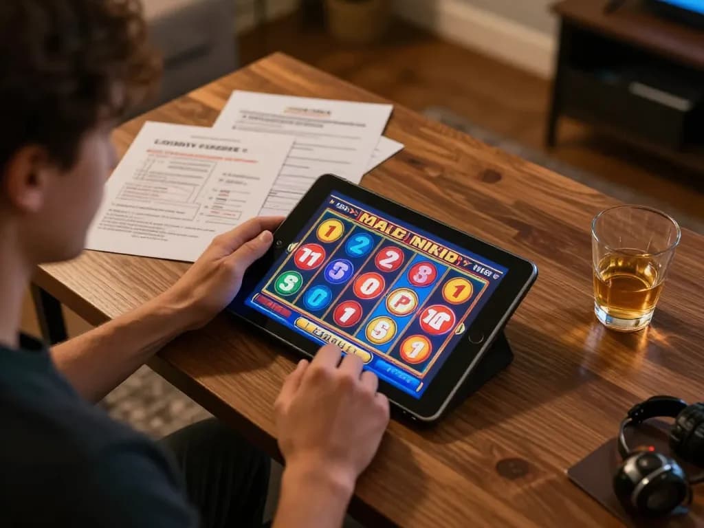 Engaging gaming session featuring kdslot77 on a tablet while enjoying a cozy home environment.