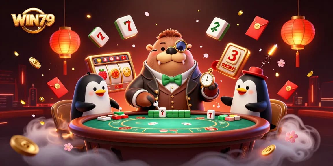 Experience the thrill of slot games at WIN79 with animated characters in an underwater casino scene.