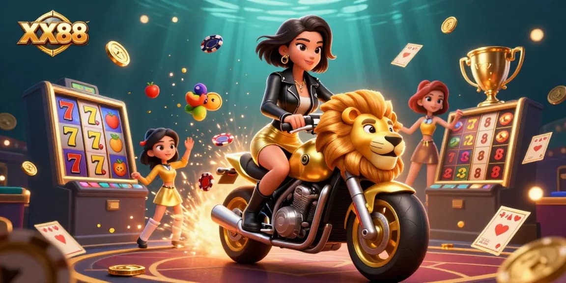 Experience the excitement of XX88 with thrilling slots, poker chips, and a glamorous scene.