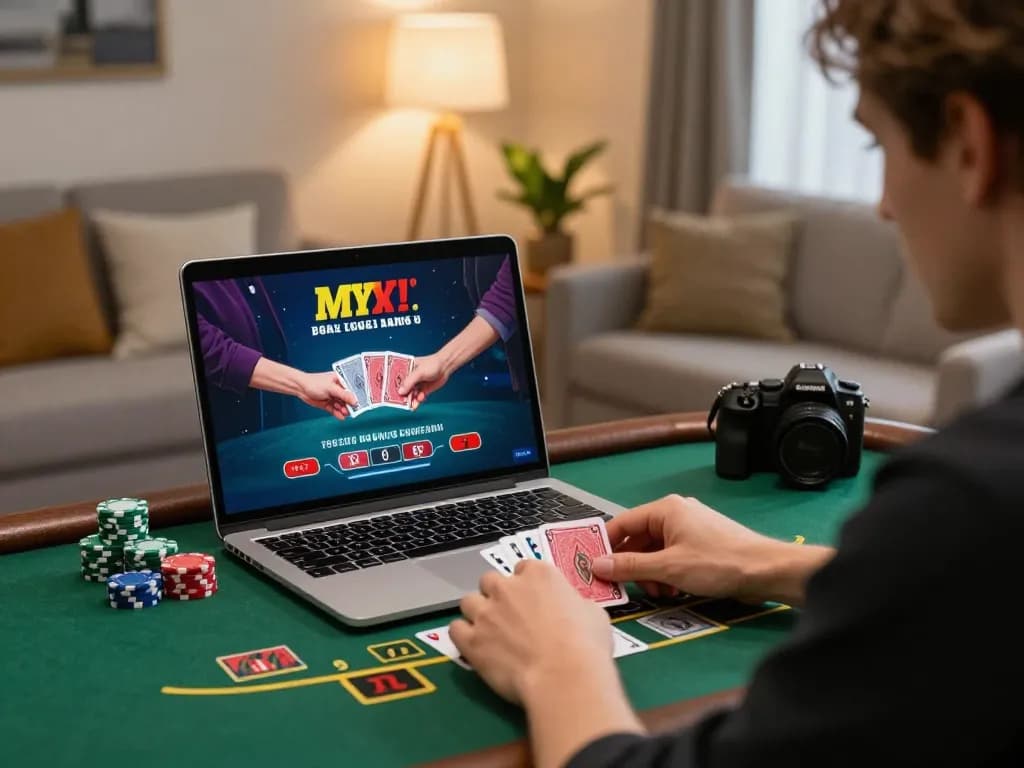 Person engaged in live dealer blackjack on casinoatlas platform, showcasing the excitement of online gambling from home.