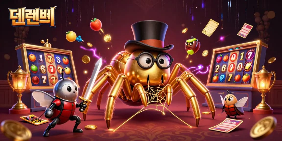 Experience dynamic slot games with 텐텐벳's rich visuals of gold, tarantula, and exciting gaming elements.