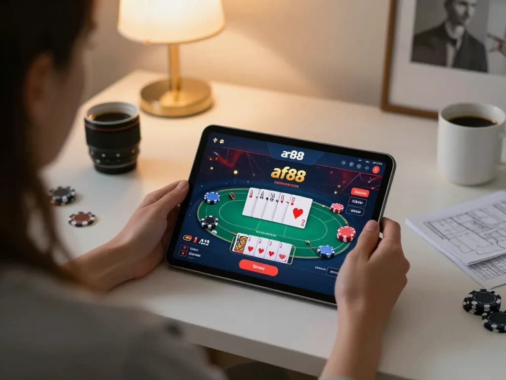 Engage with the af88 app on a tablet while enjoying comfortable home gaming atmosphere.