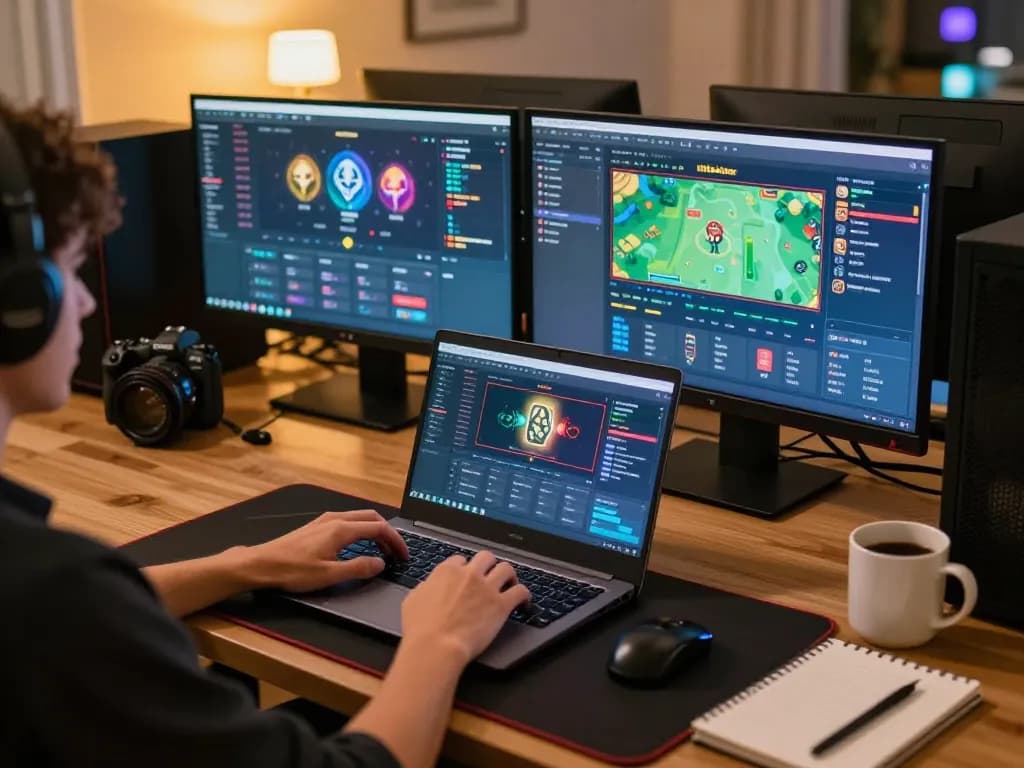 Engaging user playing kdslot online in a cozy home office with laptop setup.