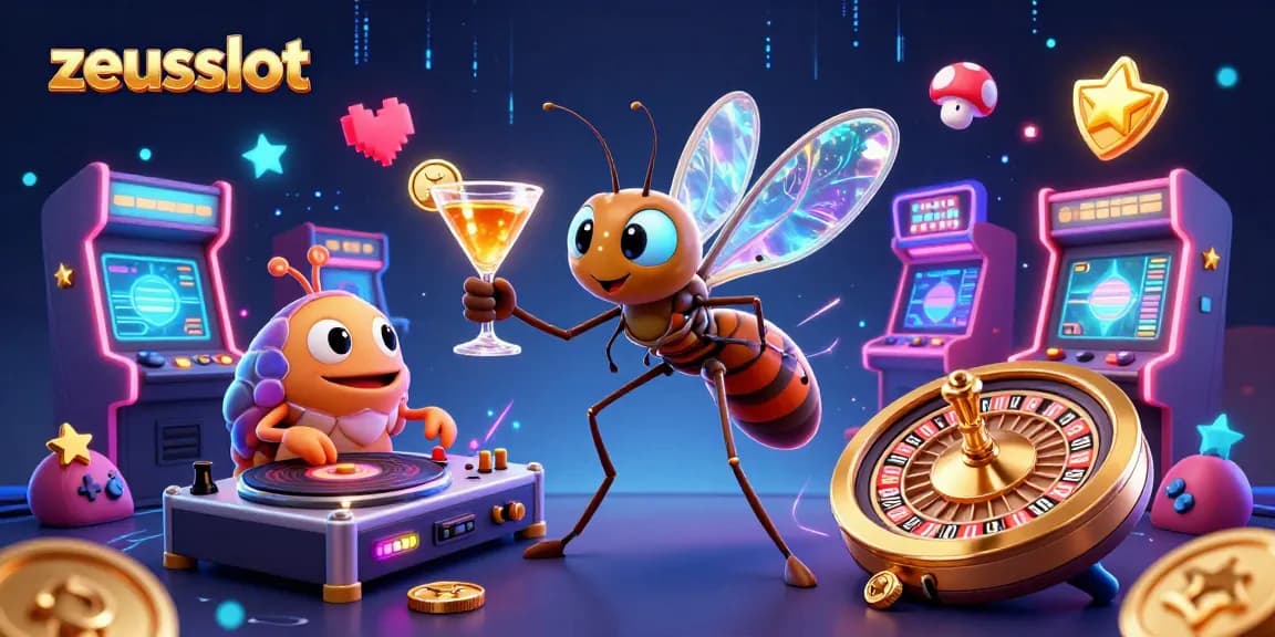 Play zeusslot with fun and excitement in this vivid 3D illustration of casino elements.