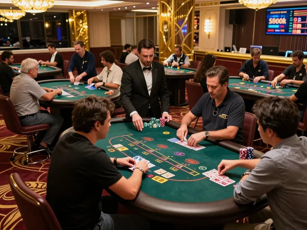 Players engaging in intense blackjack gameplay at 99ok casino, highlighting a luxurious and thrilling atmosphere.