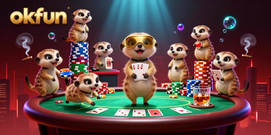 Watch meerkats in action at okfun, running a vibrant casino operation with poker games and colorful chips.