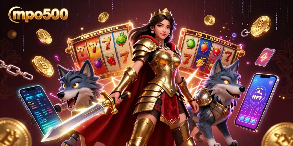 Experience excitement with mpo500's dynamic slot scene featuring a warrior queen and vibrant elements.