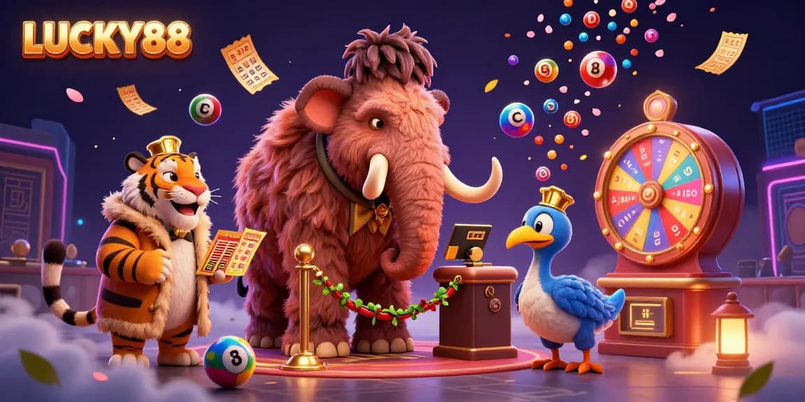 Engage in thrilling gameplay with LUCKY88, featuring a woolly mammoth bouncer and dynamic lottery elements.