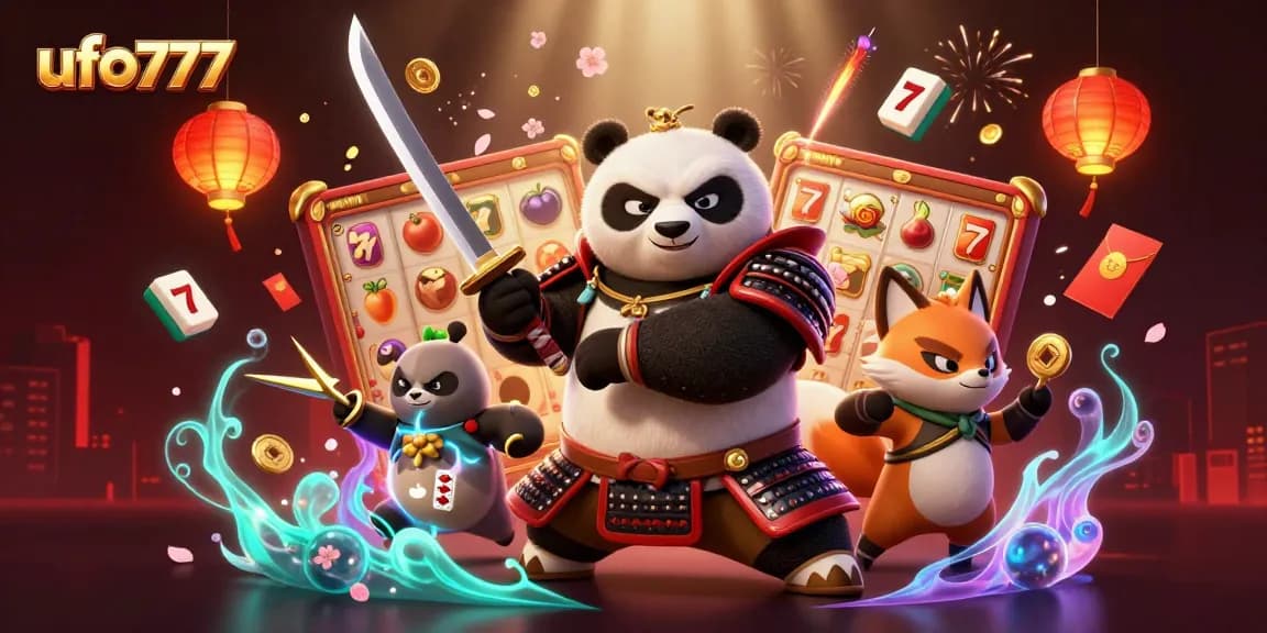 Engage in thrilling gaming at ufo777 with vibrant characters, slot reels, and dynamic casino elements.