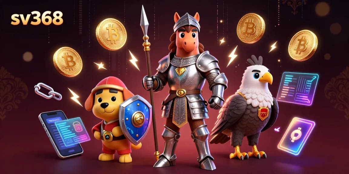 Experience thrilling betting action with sv368 in a vibrant 3D scene of a knight, puppy, and falcon.