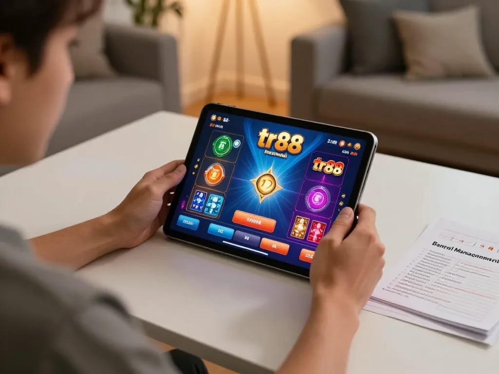 Engaging in the tr88 game online at home, enjoying a vibrant and strategic gaming experience