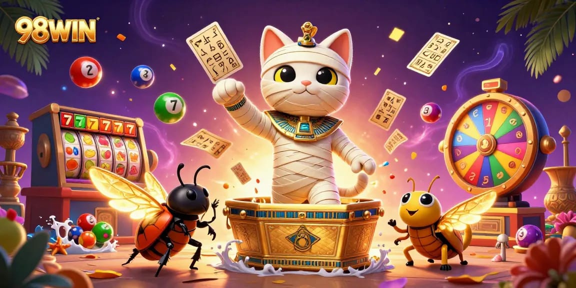 Engage with 98WIN's thrilling slots and lottery action in a mythical casino realm.