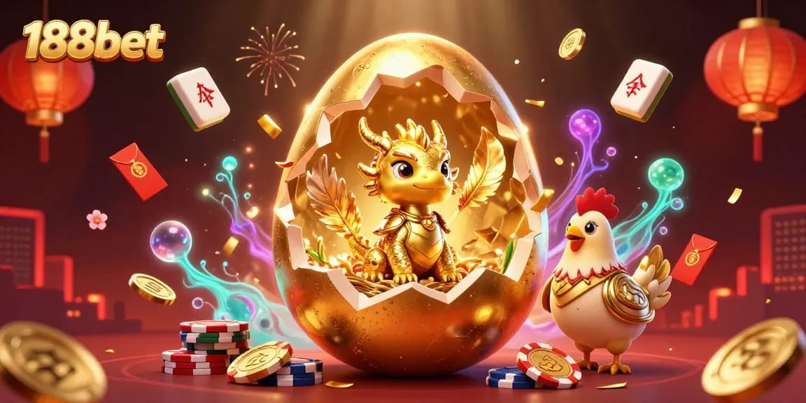 Engage in thrilling gameplay at 188bet, featuring a captivating golden dragon and vibrant casino elements.