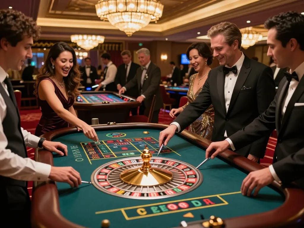 Players placing bets at a roulette table in Hitclub casino atmosphere during an exciting game.