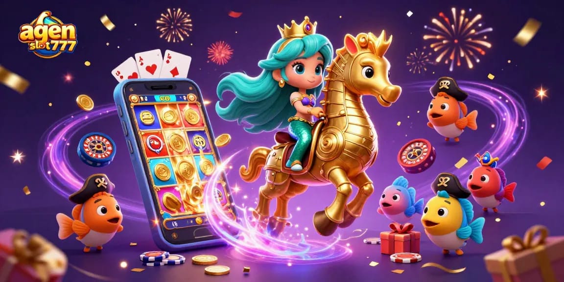 Spin and win with agen slot777 in a vibrant 3D casino-themed illustration.