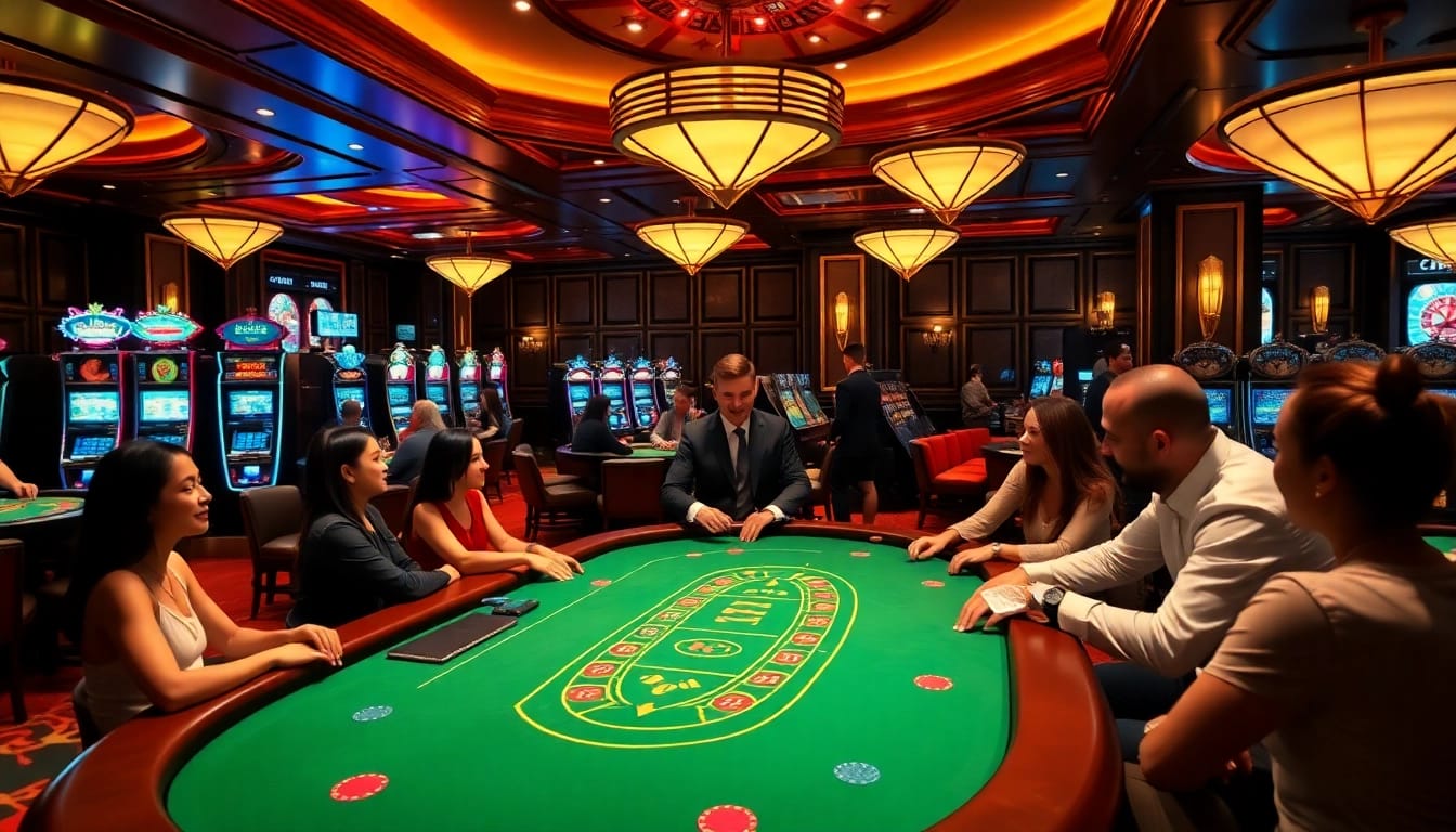 Players enjoying a high-stakes game at the HITCLUB poker table in a luxurious casino setting.