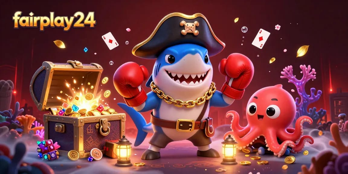 Winning strategies at fairplay24 with lively cartoon characters in a packed casino scene.